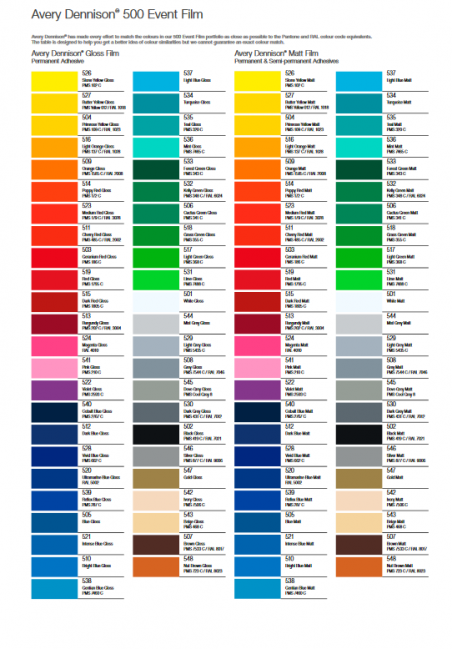 Carte coloris Avery gamme 500